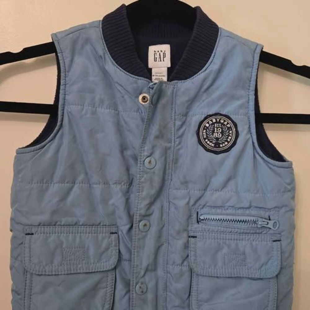 Baby Gap Boys Puffer Vest 18-24 Months Blue Navy Fleece Lined